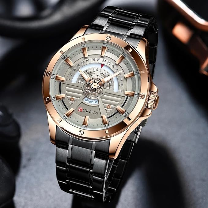 CURREN Original Brand 8381 Stainless Steel Band Wrist Watch For Men With Brand (Box)-8381
