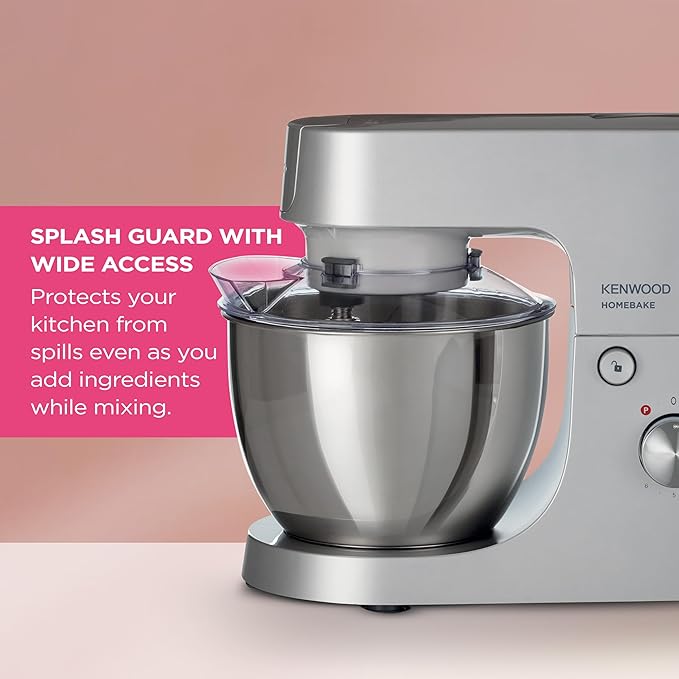 KENWOOD Stand Mixer Kitchen Machine HOMEBAKE 1000W with 5.0L Stainless Steel Bowl, K-Beater, Whisk, Dough Hook, KHH01.000SI Silver