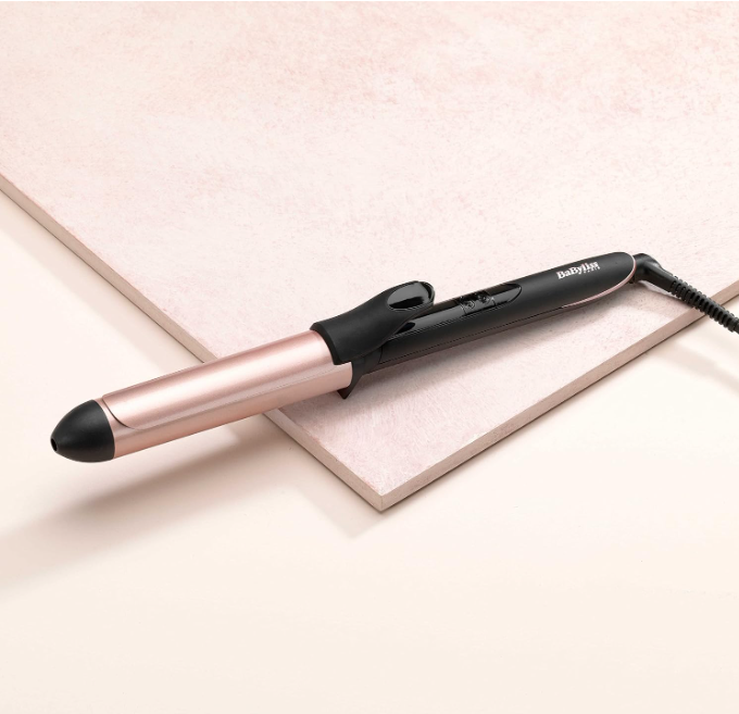 BaByliss Hair Curling Iron, Extensive Wide Reach 32mm Curling Tong Barrel, Ultra-Fast Heat With Led & 6 Temperature Setting 160°C-210°C, 2.5m Ceramics Swivel Cord, C452SDE (Rose Quartz)