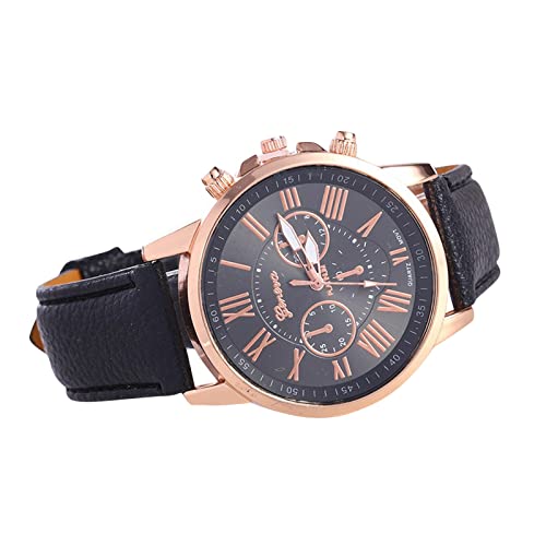 Calculator Watches for Men Women's Fashion Roman Numerals Faux Leather Analog Quartz Wrist Watch Big Wrist Watches for Men (Black, One Size)