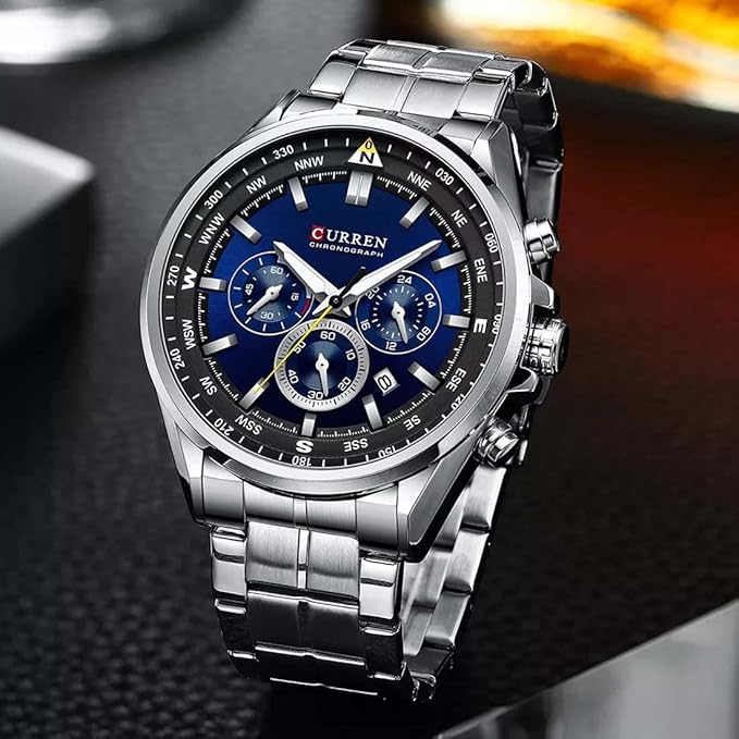 CURREN 8399 Men's Watches Fashion Sporty Wristwatches Male Chronograph Quartz Stainless Steel Clock with Luminous Hands