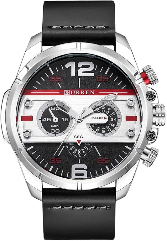 Curren 8259 Men's Sports Waterproof Leather Strap Analog Display Wrist Watch - Blue