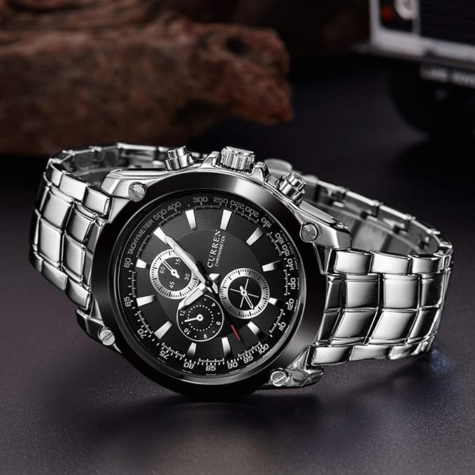 CURREN Men's 8025 Trendy Design Round Case Stainless Steel Strap Wrist Watch