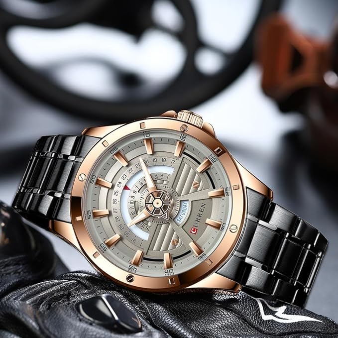 CURREN Original Brand 8381 Stainless Steel Band Wrist Watch For Men With Brand (Box)-8381