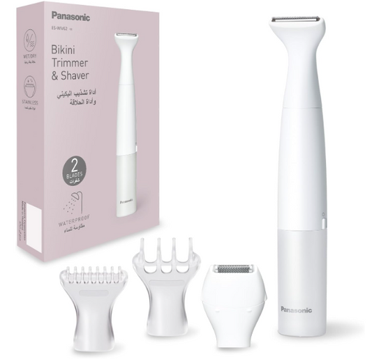 Panasonic Bikini Trimmer and Shaver for Women with 4 Attachments for Gentle Grooming in Sensitive Areas, Wet/Dry, Battery-Operated – ES-WV62-h262