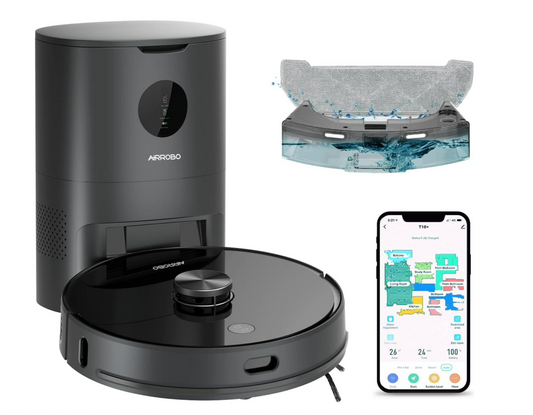 AIRROBO T10+ Robot Vacuum Cleaner with Mop Self Emptying, Lidar Robot Vacuum, 5200mAh Battery, WI-FI Connected, Smart Mapping No-Go Zone Compatible with Alexa & Google Assistant Vacuum Robot