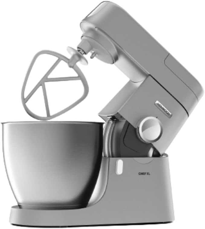 KENWOOD Stand Mixer Kitchen Machine Metal Body CHEF XL 1200W with 6.7L Stainless Steel Bowl, K-Beater, Whisk, Dough Hook, Blender KVL4110S Silver