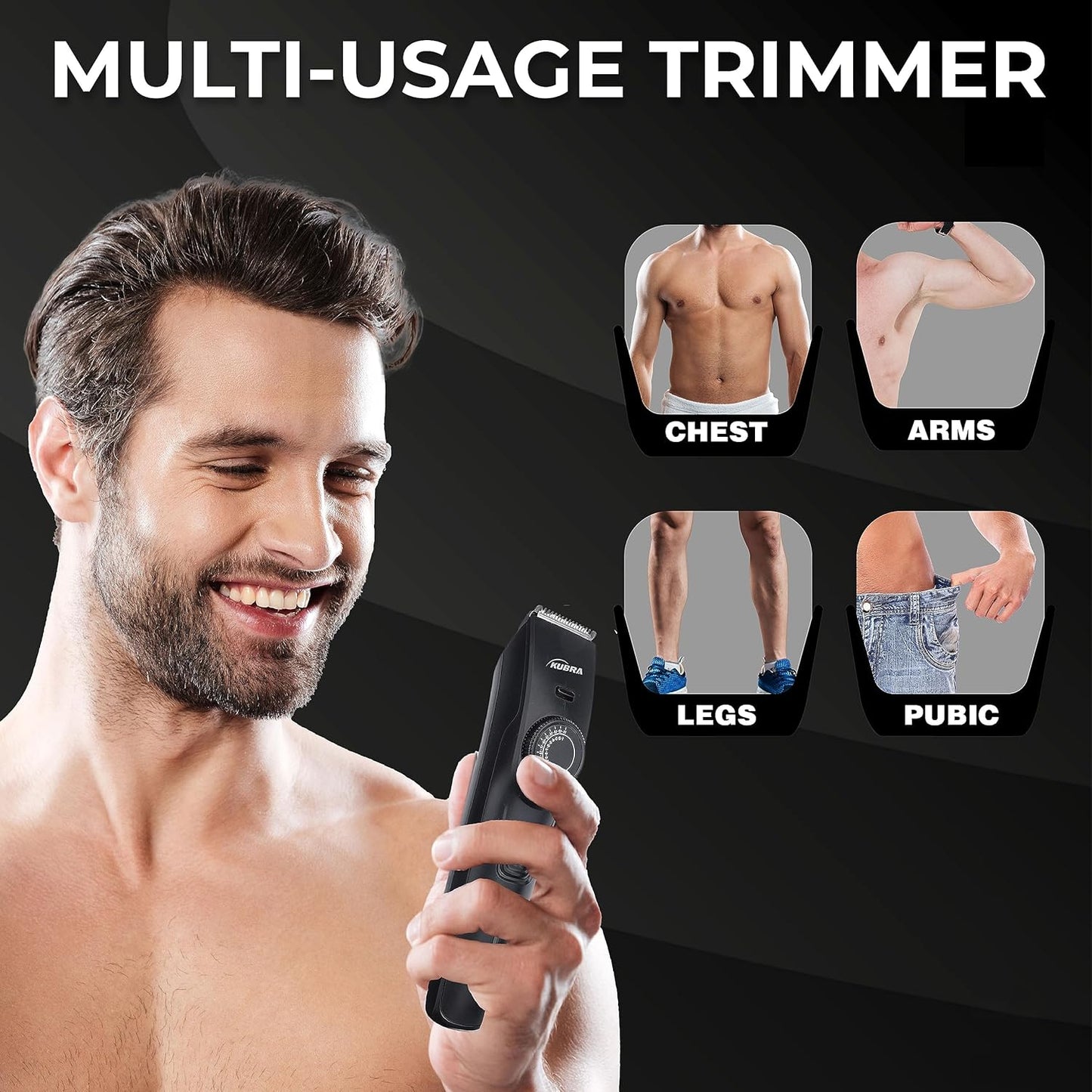 Kubra KB-1088 Hair and Beard Trimmer with USB Charging, 40 Length Setting, 45 minutes Cordless use, 1 Year Warranty (Black)